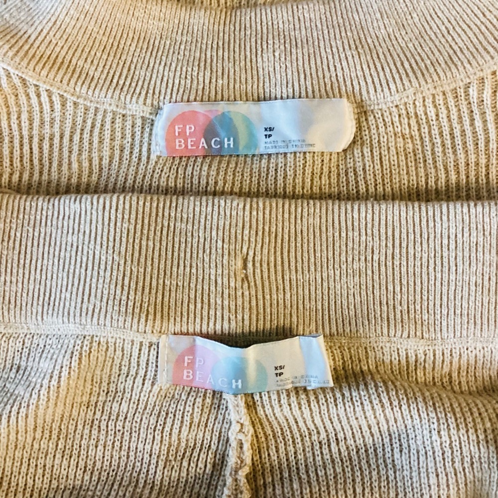 Free People Beach Malibu Set Oatmeal Knit Sweater & Wide Leg Pants in XS - Picture 9 of 11